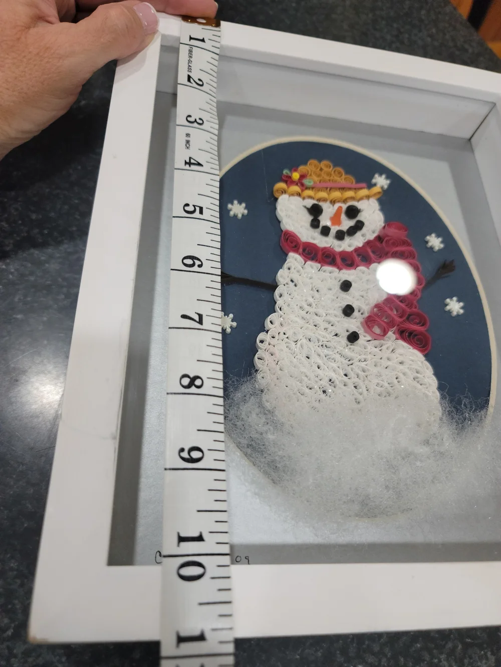 Handmade Snowman Quilling Art in White Frame - Holiday Home Decor